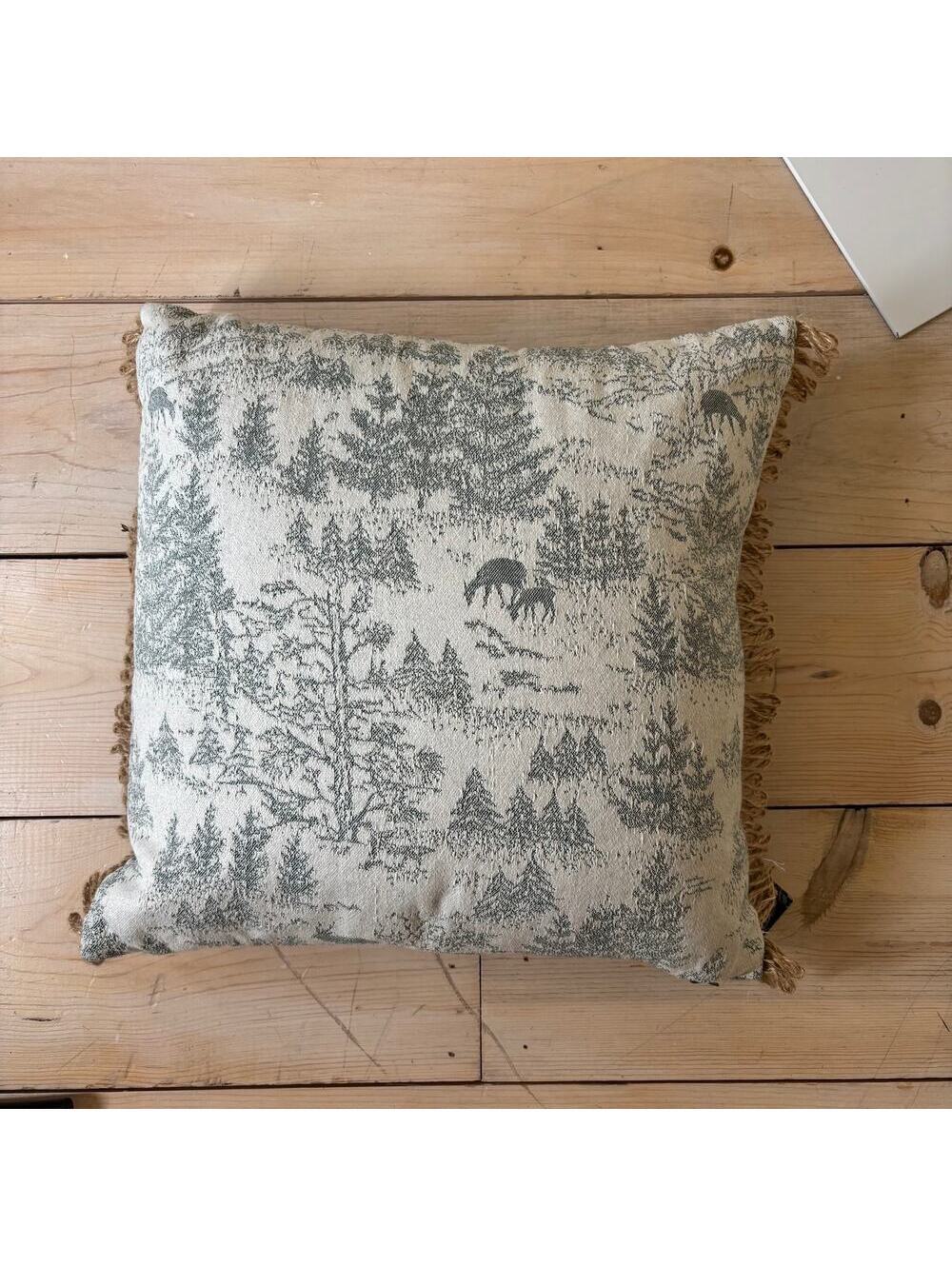 Retreat by Secret Celebrity NWT Green White Winter Woodland Throw Pillow 18x18